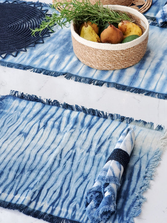 Tie Dye Cotton Placemats - Indigo Blue (Set of 4) Placemats KORISSA