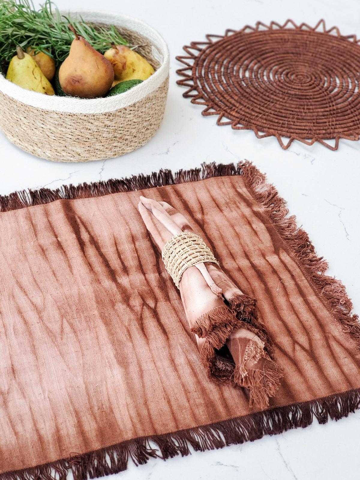 Tie Dye Cotton Placemats - Brown (Set of 4) Placemats KORISSA