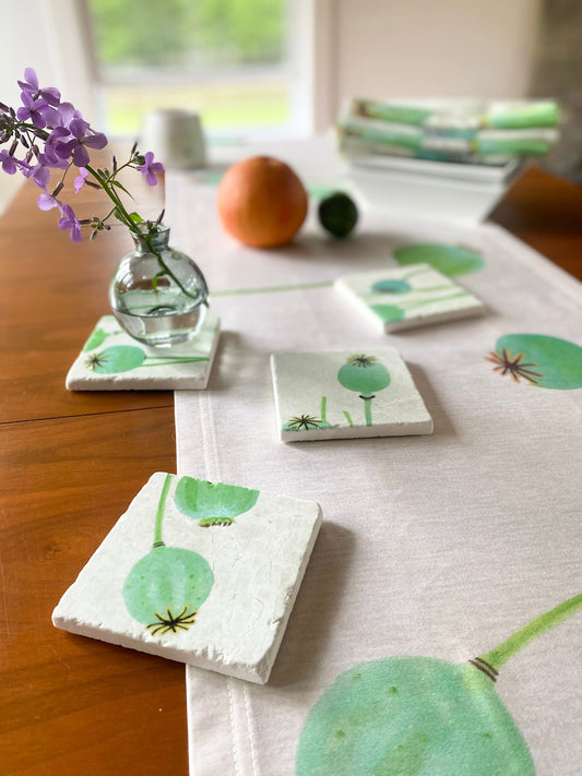 Table Runner: Poppy Pods on Ecru Table Runner India & Purry by Jessica Hollander