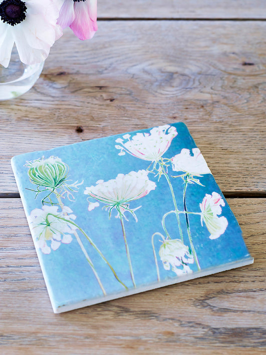 Trivet: Queen Anne's Lace on Teal Trivet India & Purry by Jessica Hollander