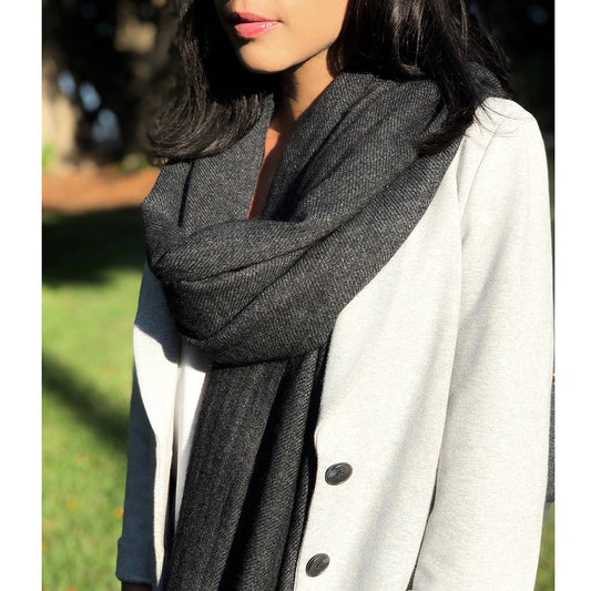 Charcoal Handloom Cashmere Scarf Scarves SLATE + SALT