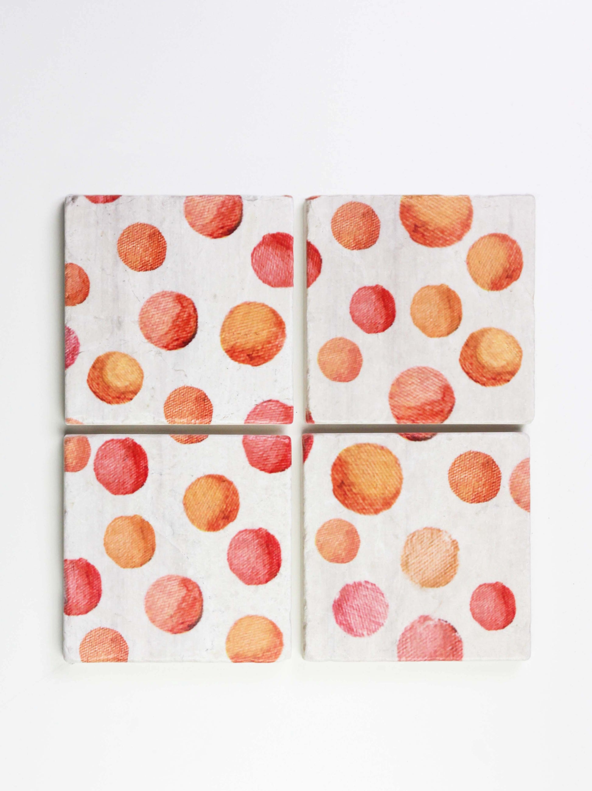 Coasters Set: Orange Circles on Snow Coaster India & Purry by Jessica Hollander