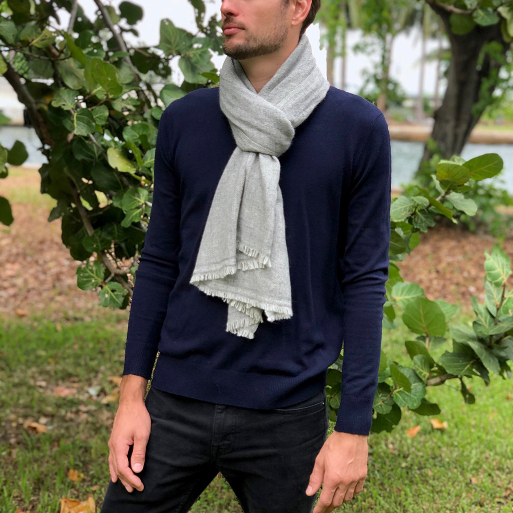 A Gray Handloom Cashmere Scarf Scarves SLATE + SALT