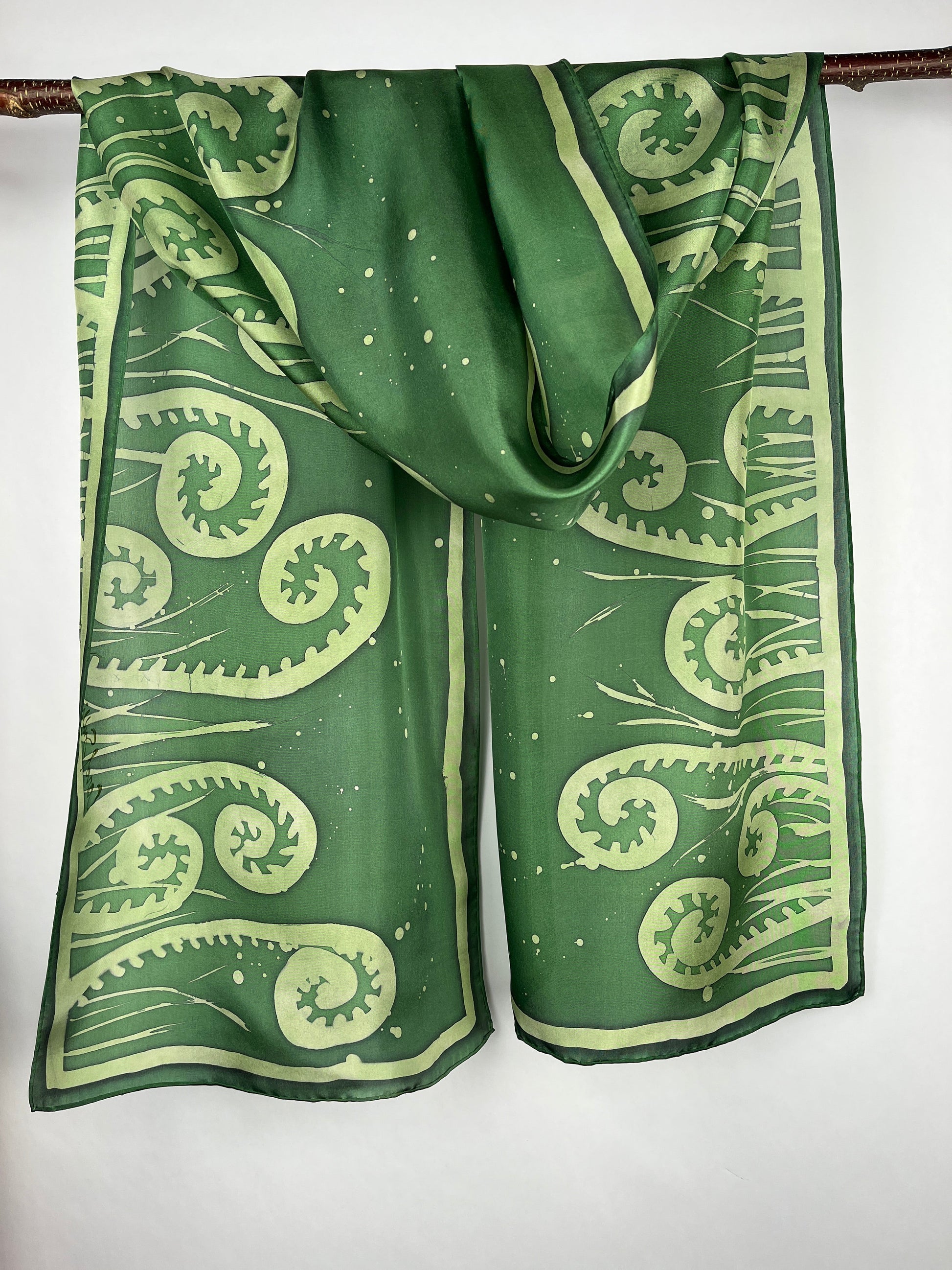 "Fiddlehead Fantasy" - Hand-dyed Silk Scarf - $125 Silk Scarf Fox Run Studios