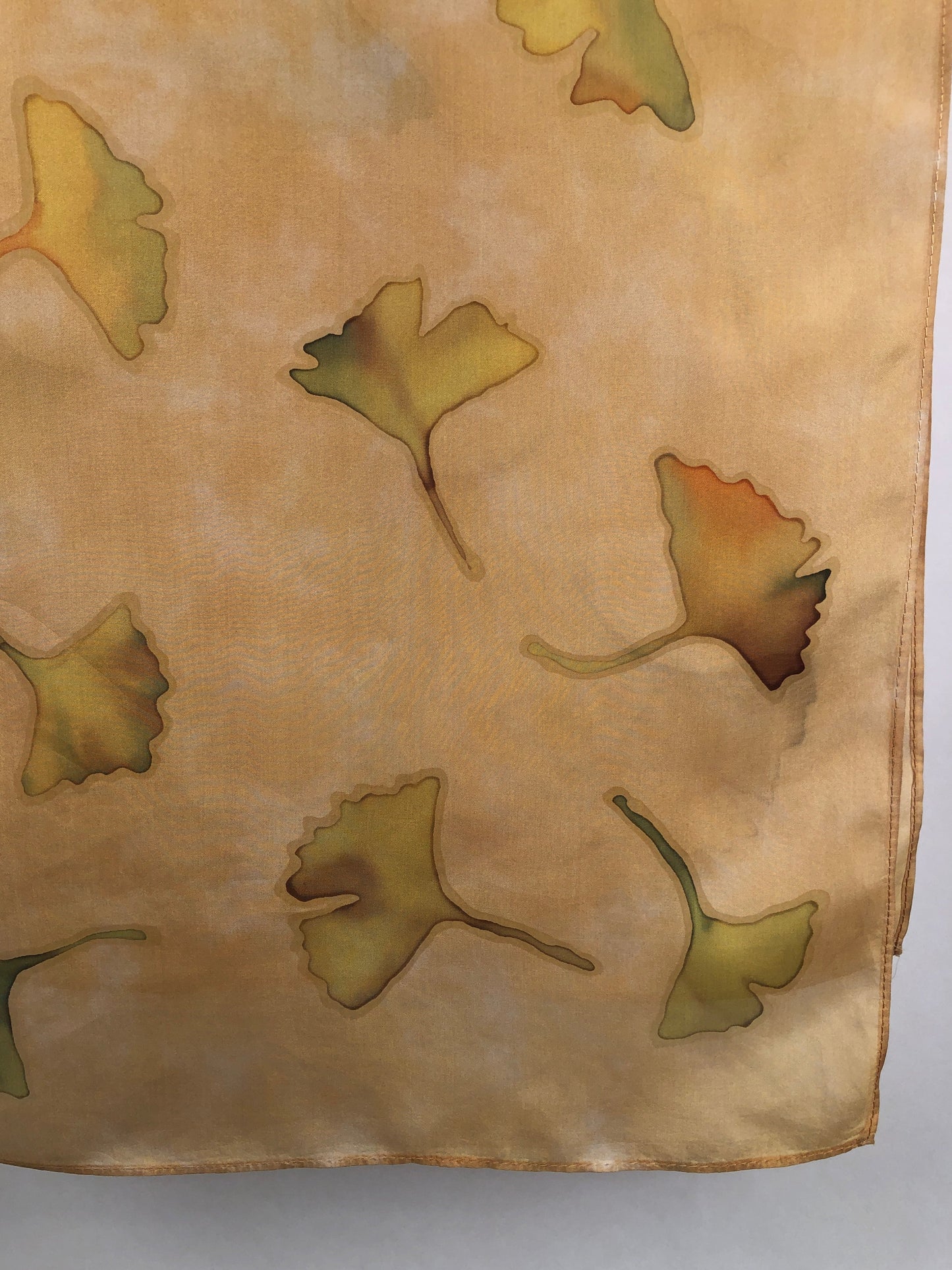 "Golden Gingko" - Hand-dyed Silk Scarf - $125 Silk Scarf Fox Run Studios