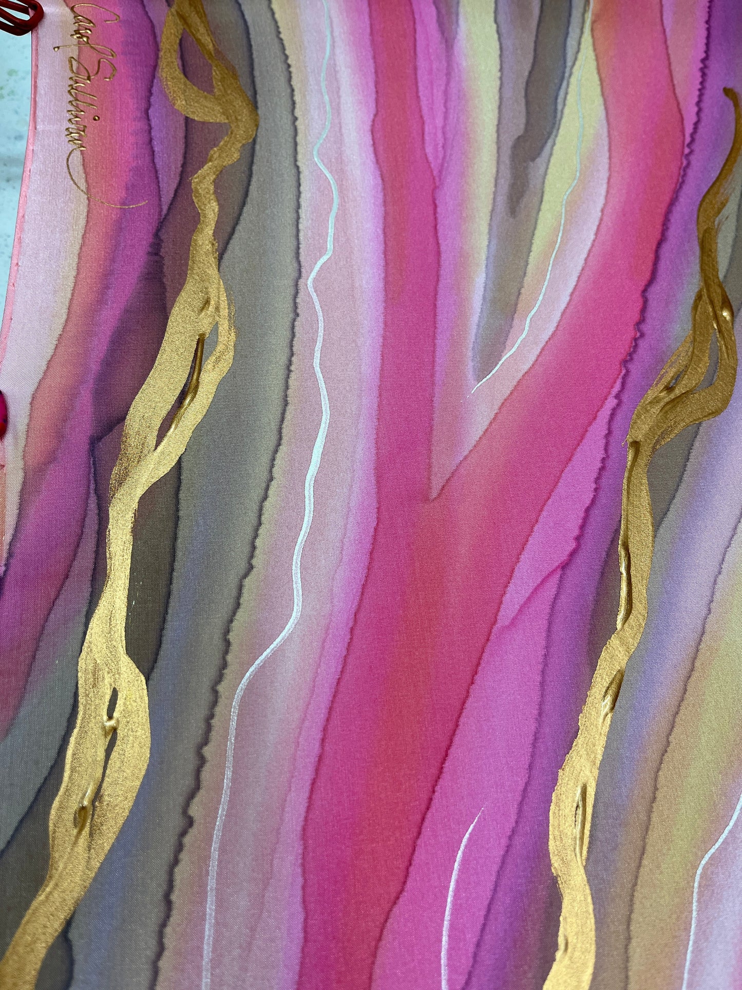 “Rose Quartz" - Hand-dyed Silk Scarf - $125 Silk Scarf Fox Run Studios