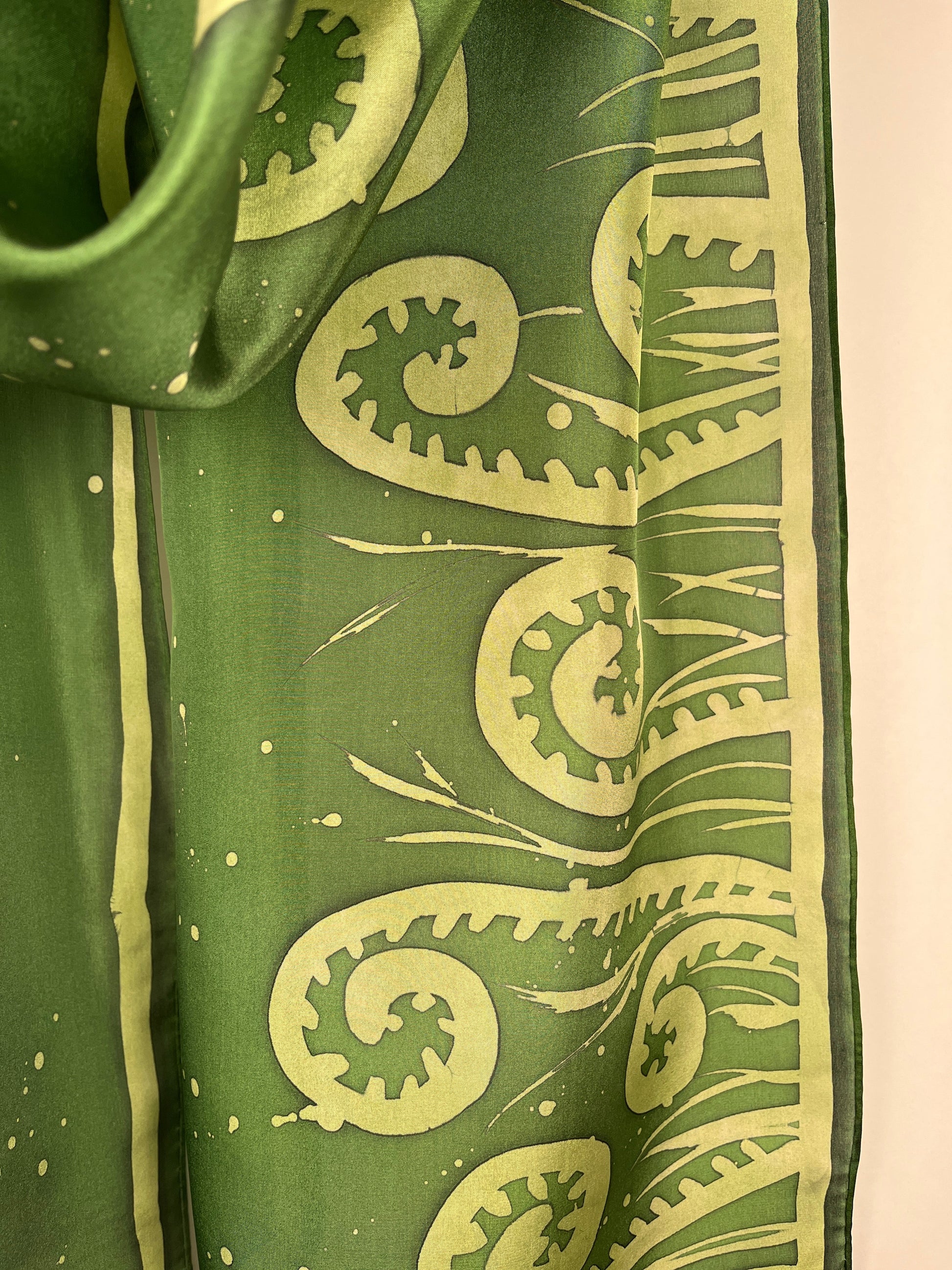 "Fiddlehead Fantasy" - Hand-dyed Silk Scarf - $125 Silk Scarf Fox Run Studios