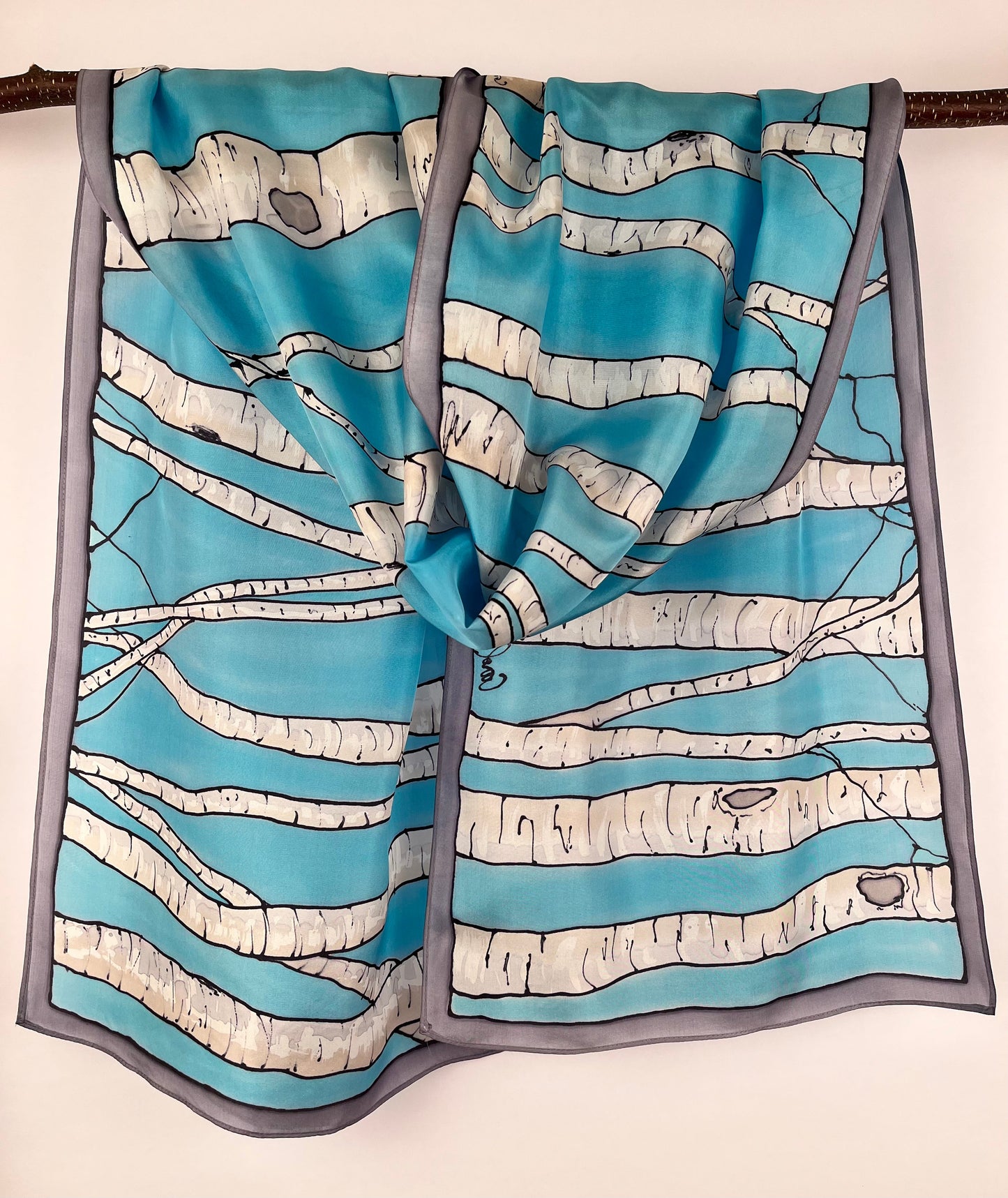 "Winter Birches" - Hand-dyed Silk Scarf - $135 Silk Scarf Fox Run Studios