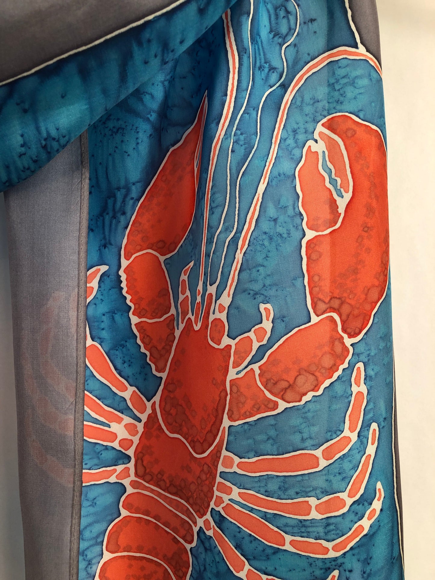 "Love Maine Lobster v1" - Hand-dyed Silk Scarf - $130 Silk Scarf Fox Run Studios