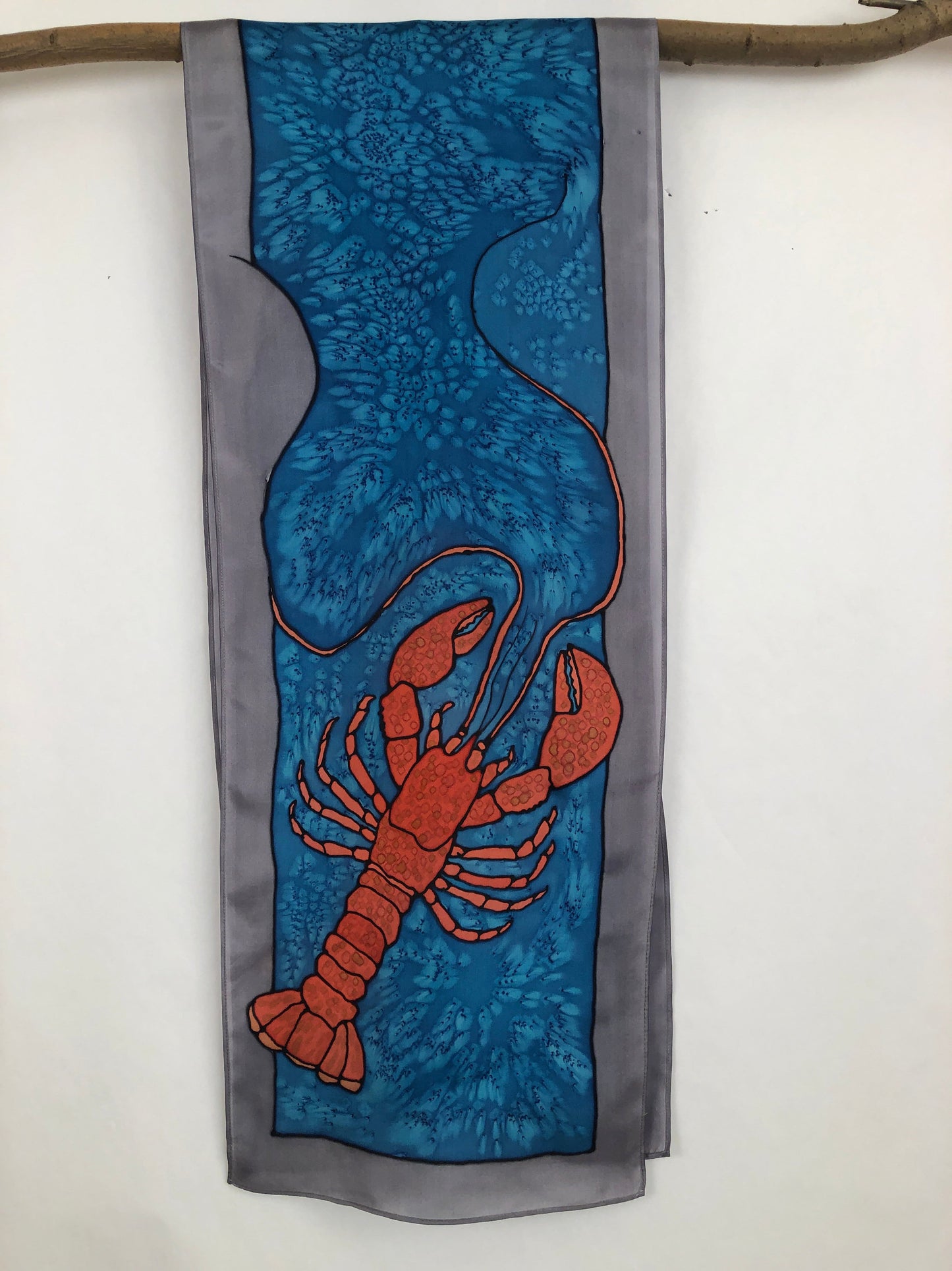 “Love Maine Lobster v2" - Hand-dyed Silk Scarf - $130 Silk Scarf Fox Run Studios