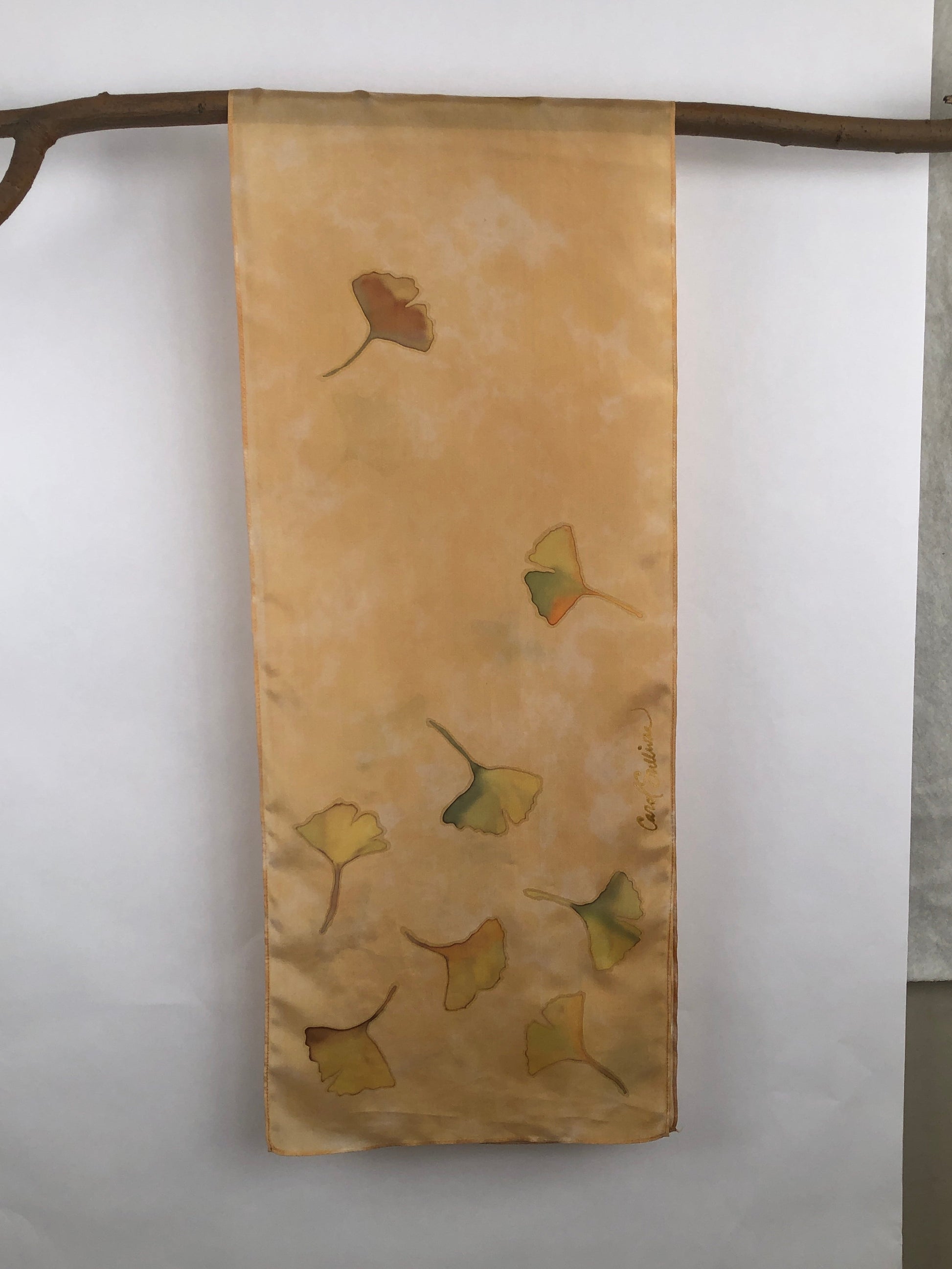 "Golden Gingko" - Hand-dyed Silk Scarf - $125 Silk Scarf Fox Run Studios