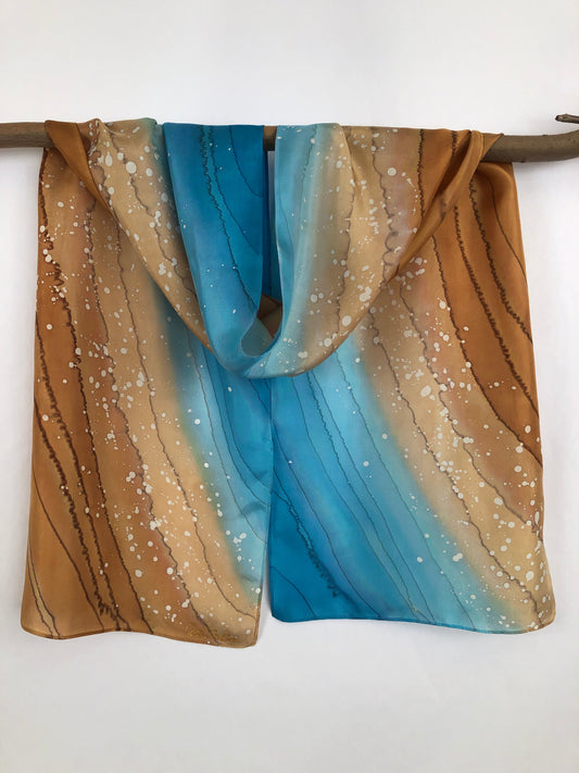 "Surf Zone" - Hand-dyed Silk Scarf - $125 Silk Scarf Fox Run Studios