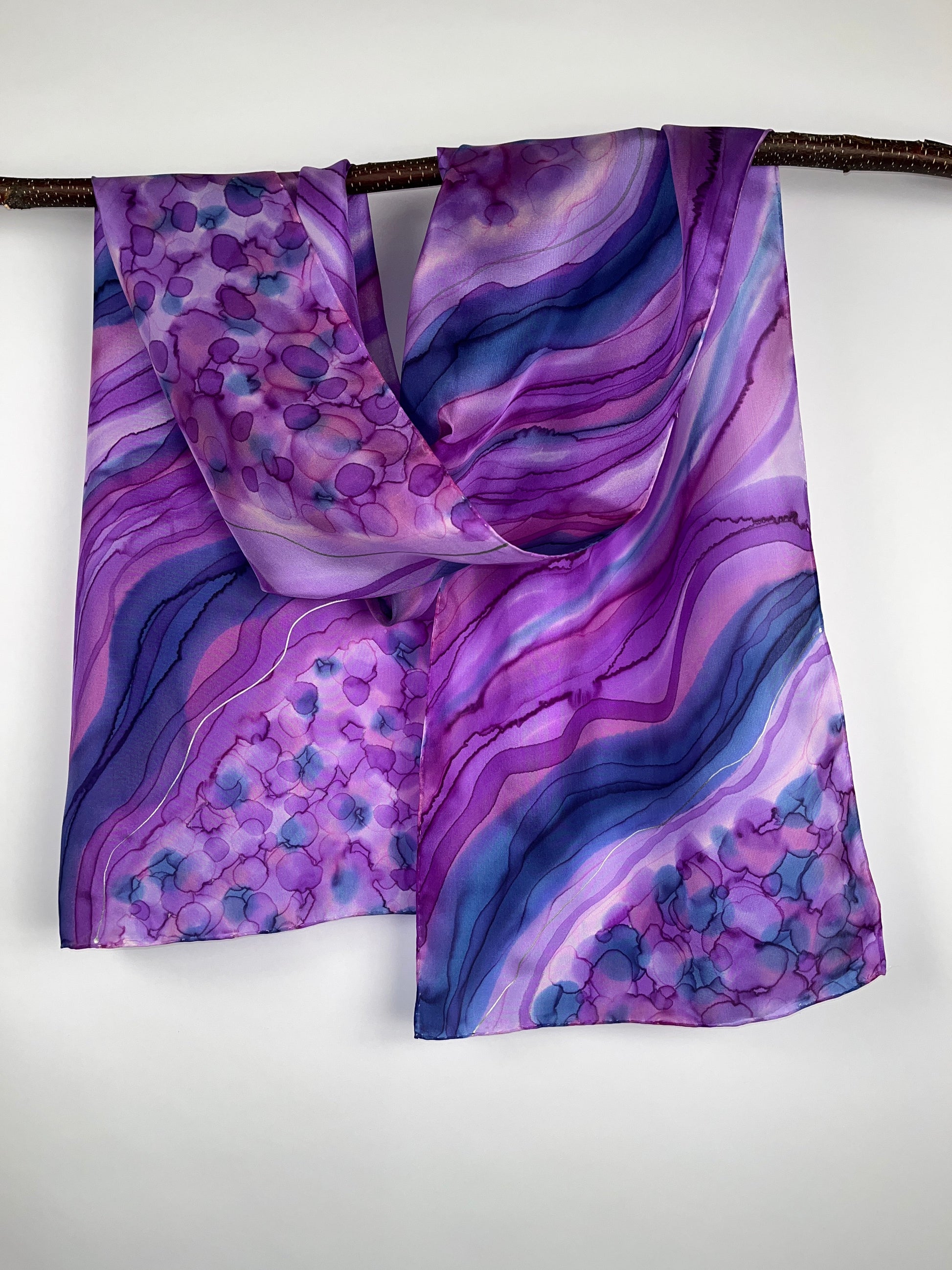 “Amethyst Geode" - Hand-dyed Silk Scarf - $125 Silk Scarf Fox Run Studios