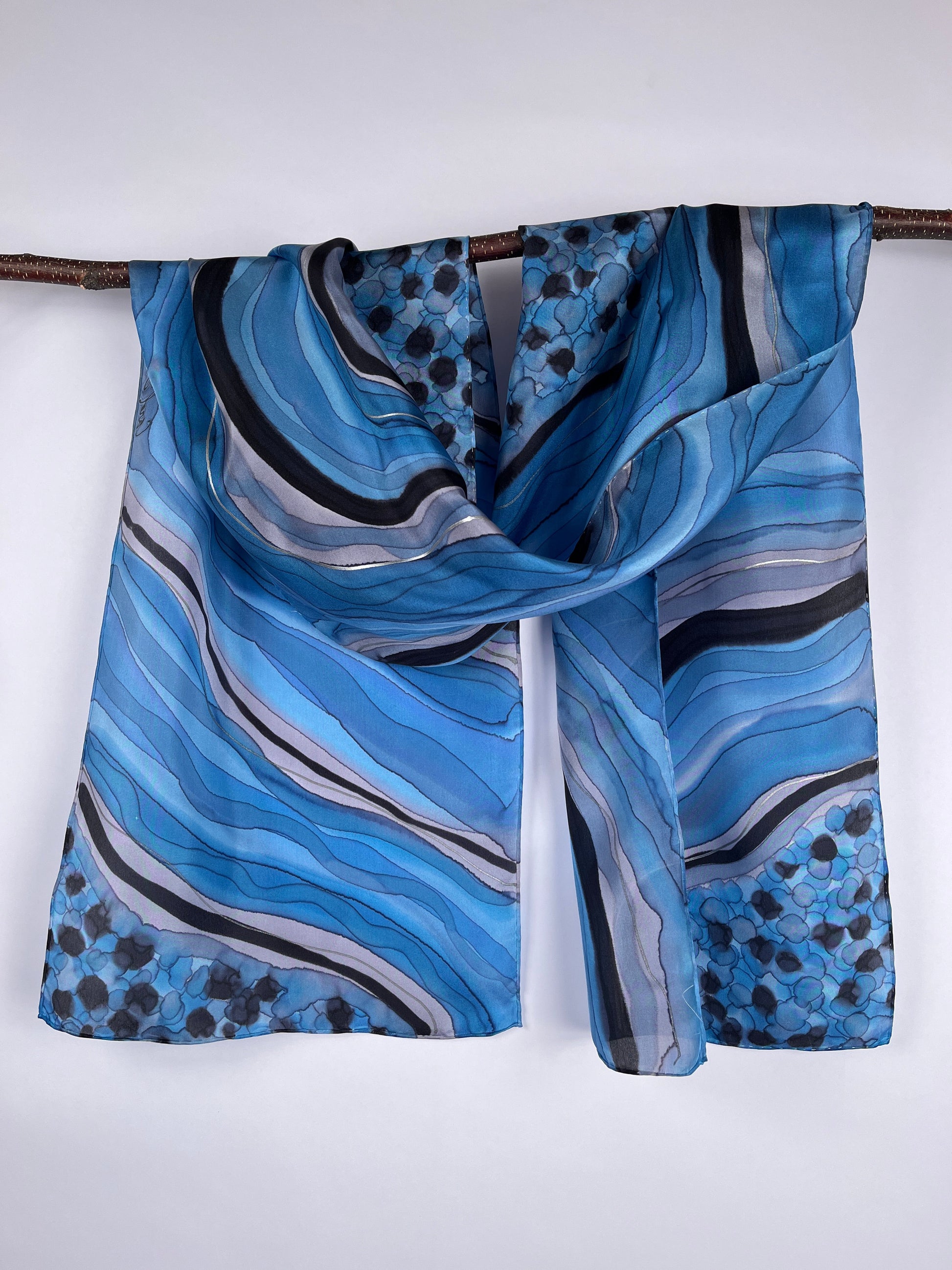 “Sapphire Geode" - Hand-dyed Silk Scarf - $125 Silk Scarf Fox Run Studios