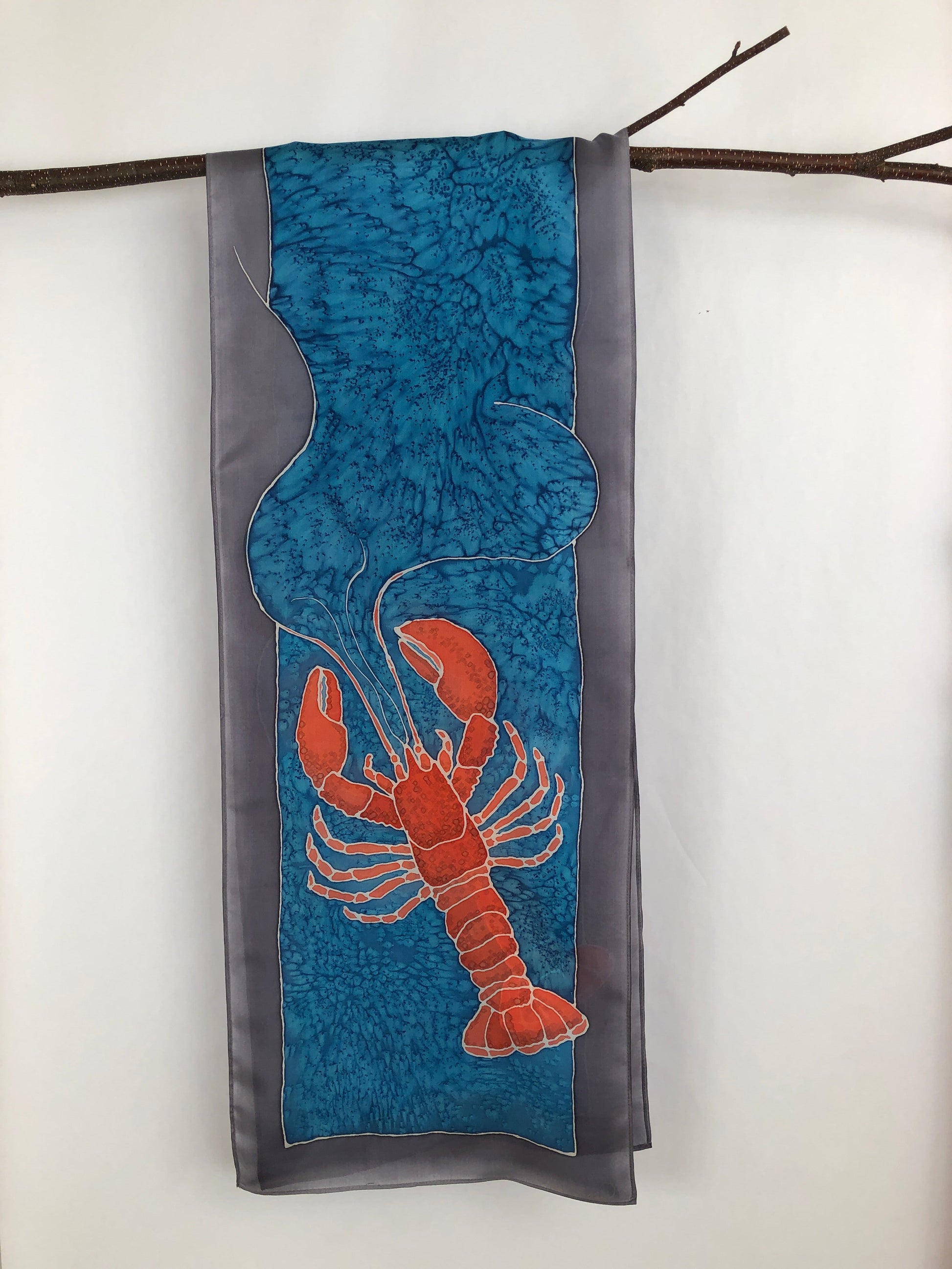 "Love Maine Lobster v1" - Hand-dyed Silk Scarf - $130 Silk Scarf Fox Run Studios