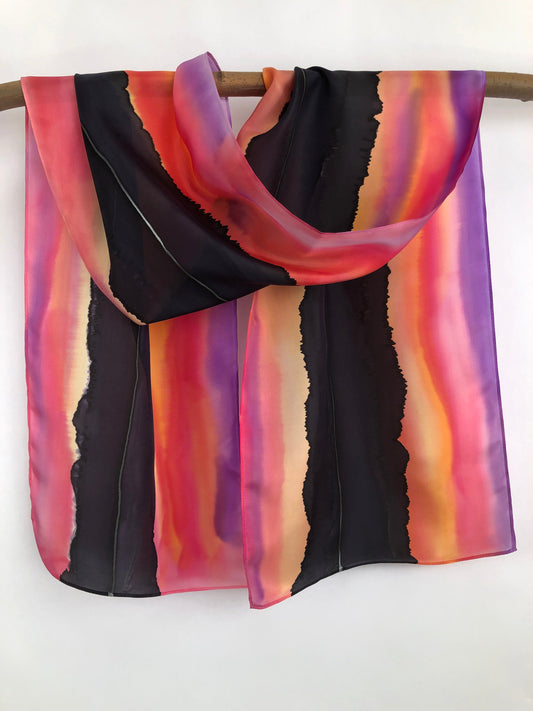 “Woods and Water Sunset" - Hand-dyed Silk Scarf - $125 Silk Scarf Fox Run Studios