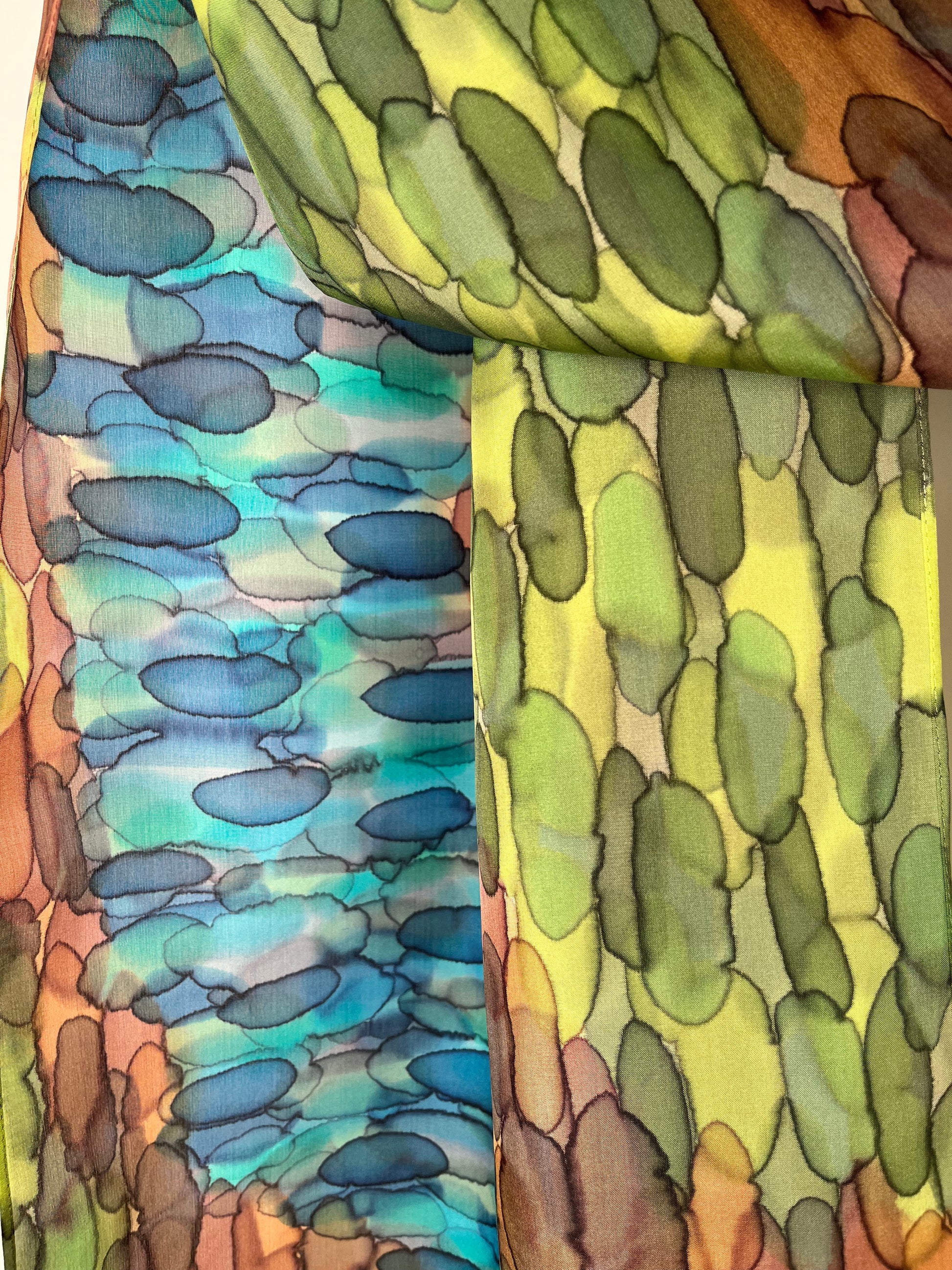 “A River Runs Through It” - Hand-dyed Silk Scarf - $130 Silk Scarf Fox Run Studios