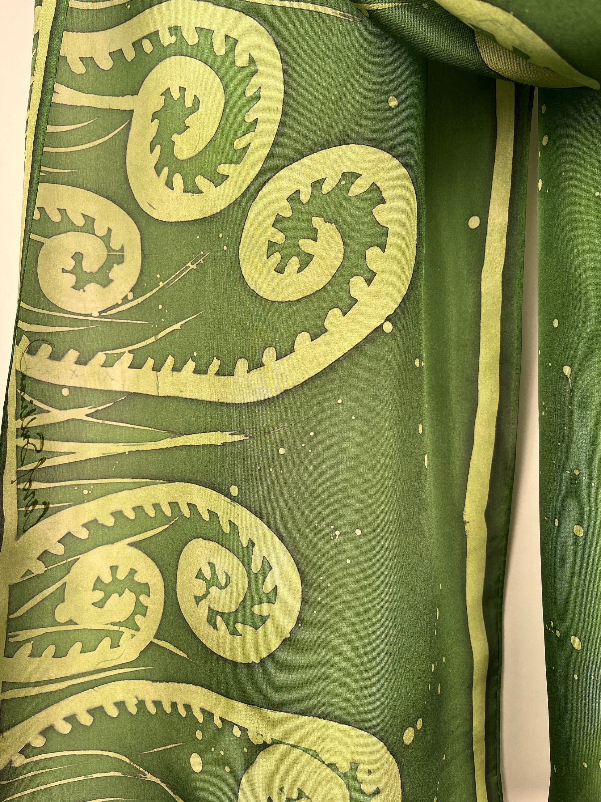 "Fiddlehead Fantasy" - Hand-dyed Silk Scarf - $125 Silk Scarf Fox Run Studios