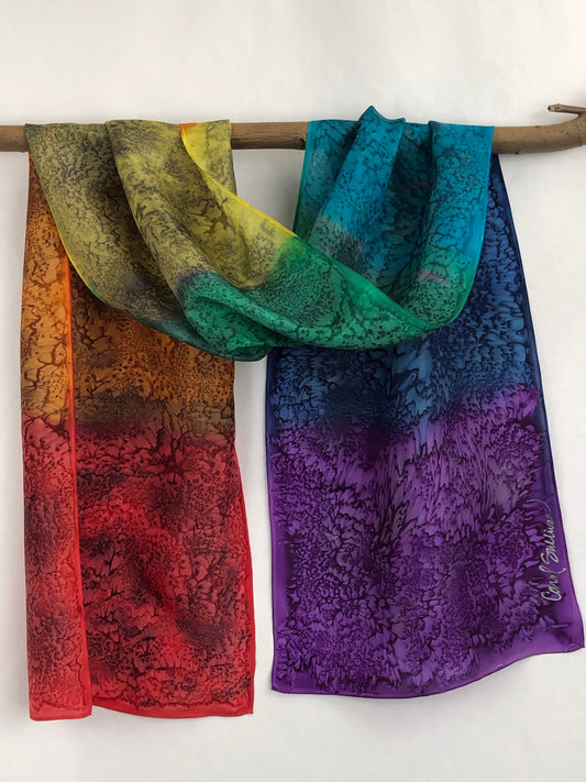 “Mermaid Chakras" - Hand-dyed Silk Scarf - $115 Silk Scarf Fox Run Studios