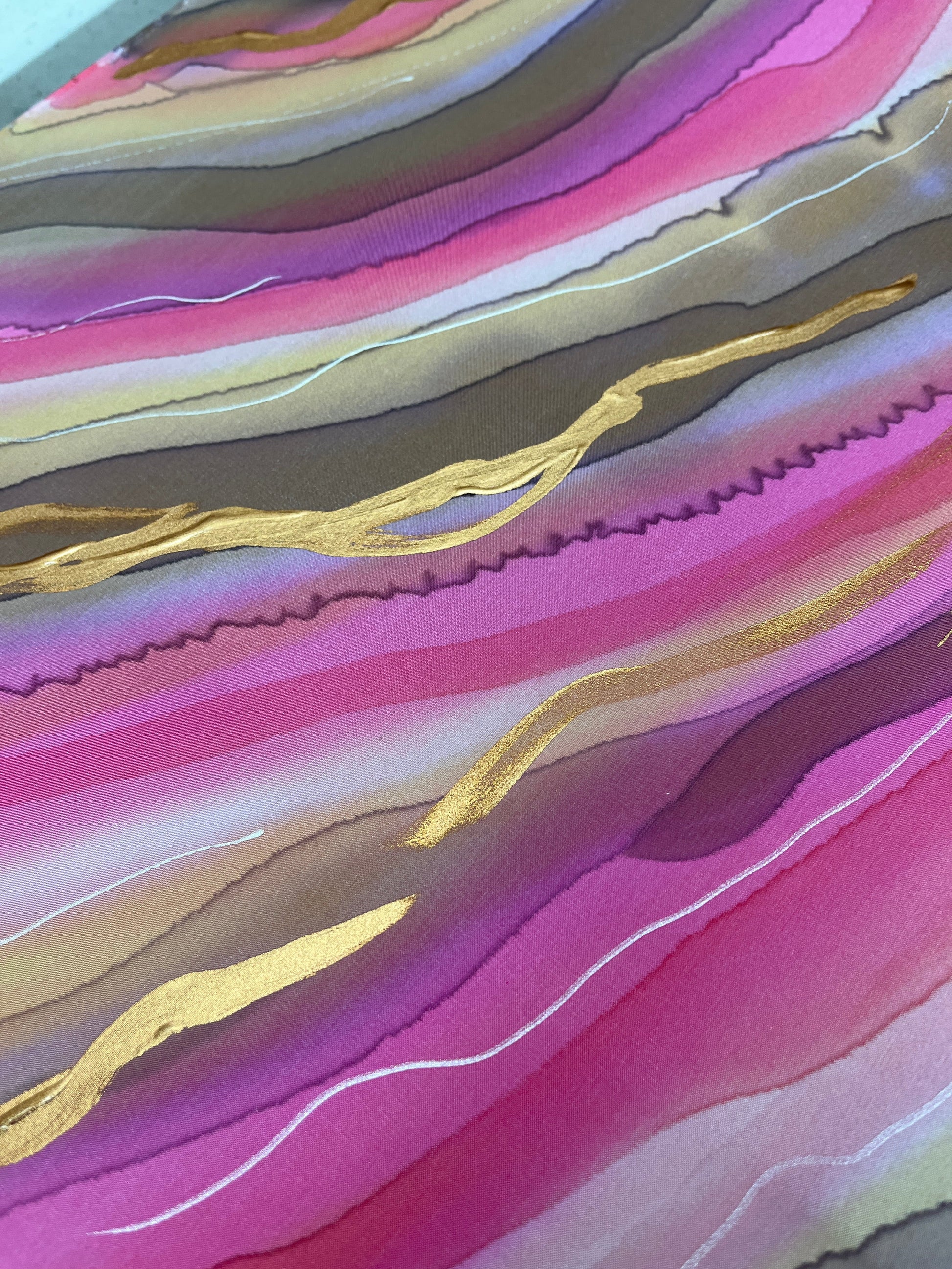 “Rose Quartz" - Hand-dyed Silk Scarf - $125 Silk Scarf Fox Run Studios