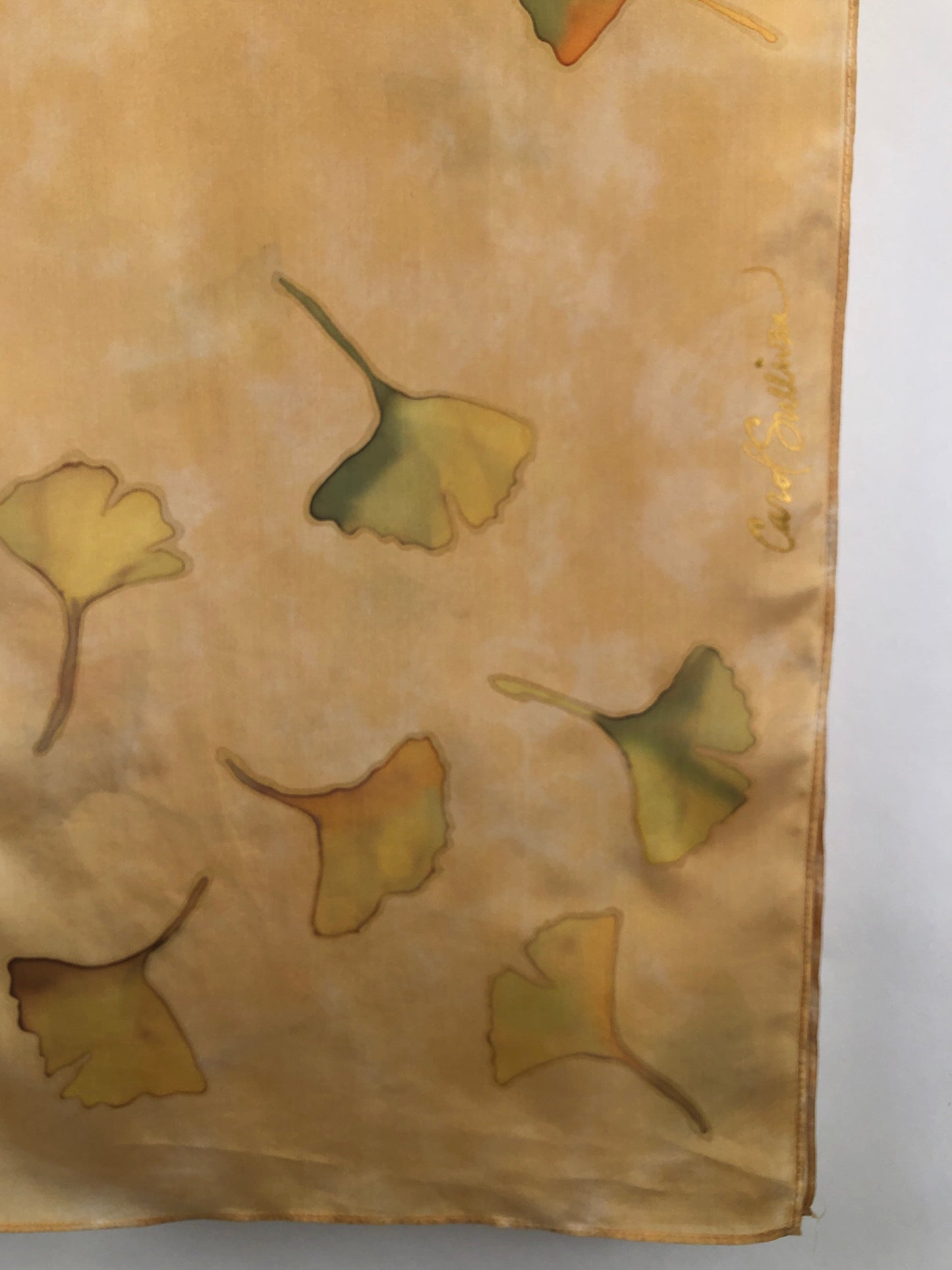 "Golden Gingko" - Hand-dyed Silk Scarf - $125 Silk Scarf Fox Run Studios