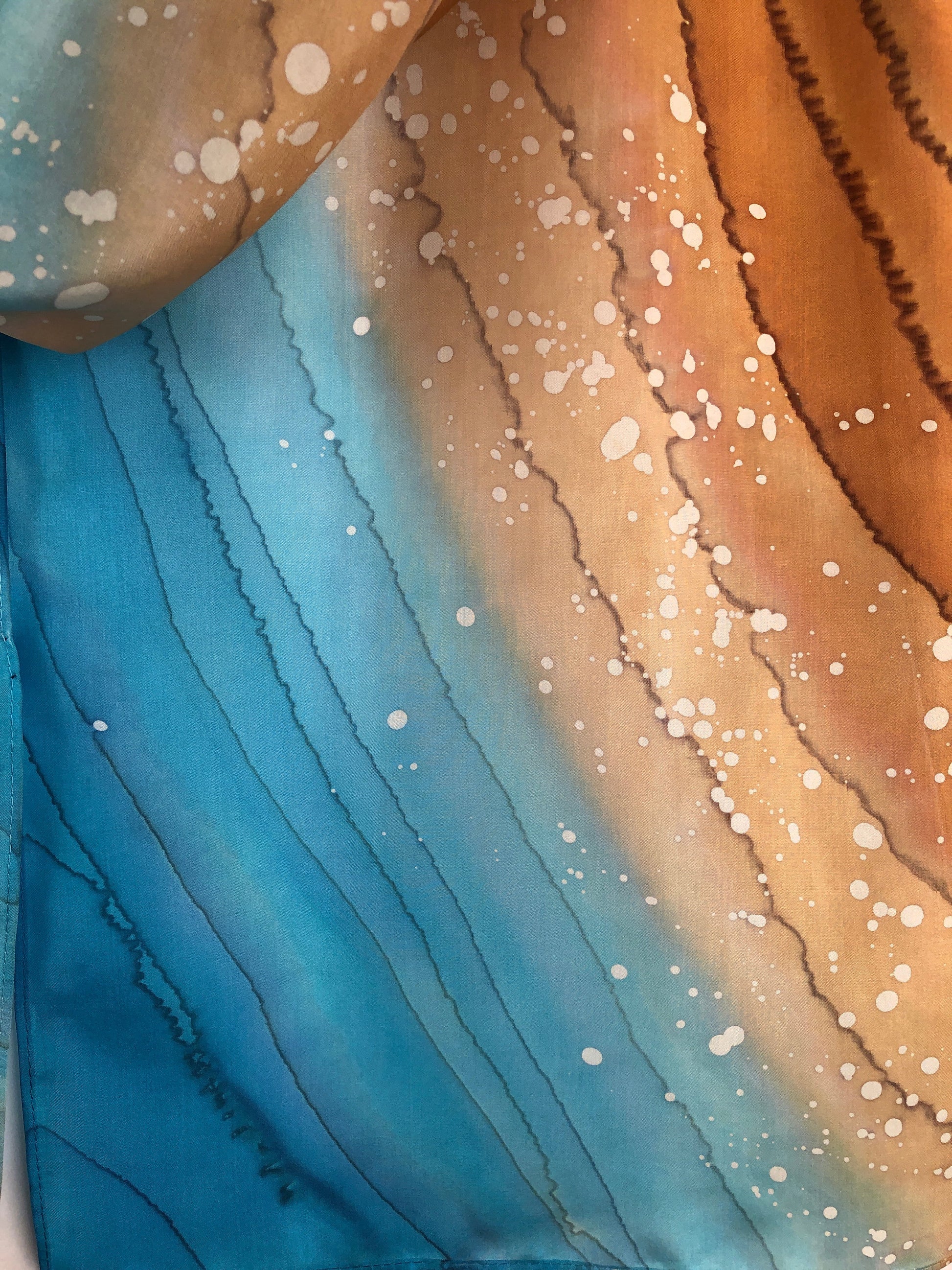 "Surf Zone" - Hand-dyed Silk Scarf - $125 Silk Scarf Fox Run Studios