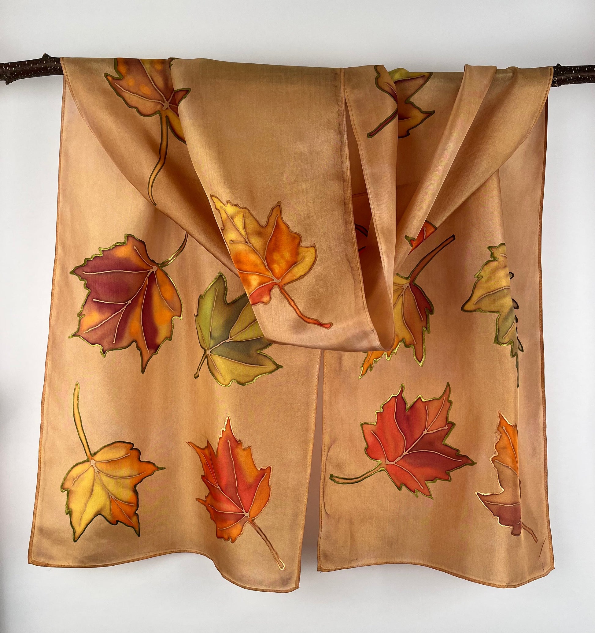 “Mountain Maples" - Hand-dyed Silk Scarf - $130 Silk Scarves Fox Run Studios