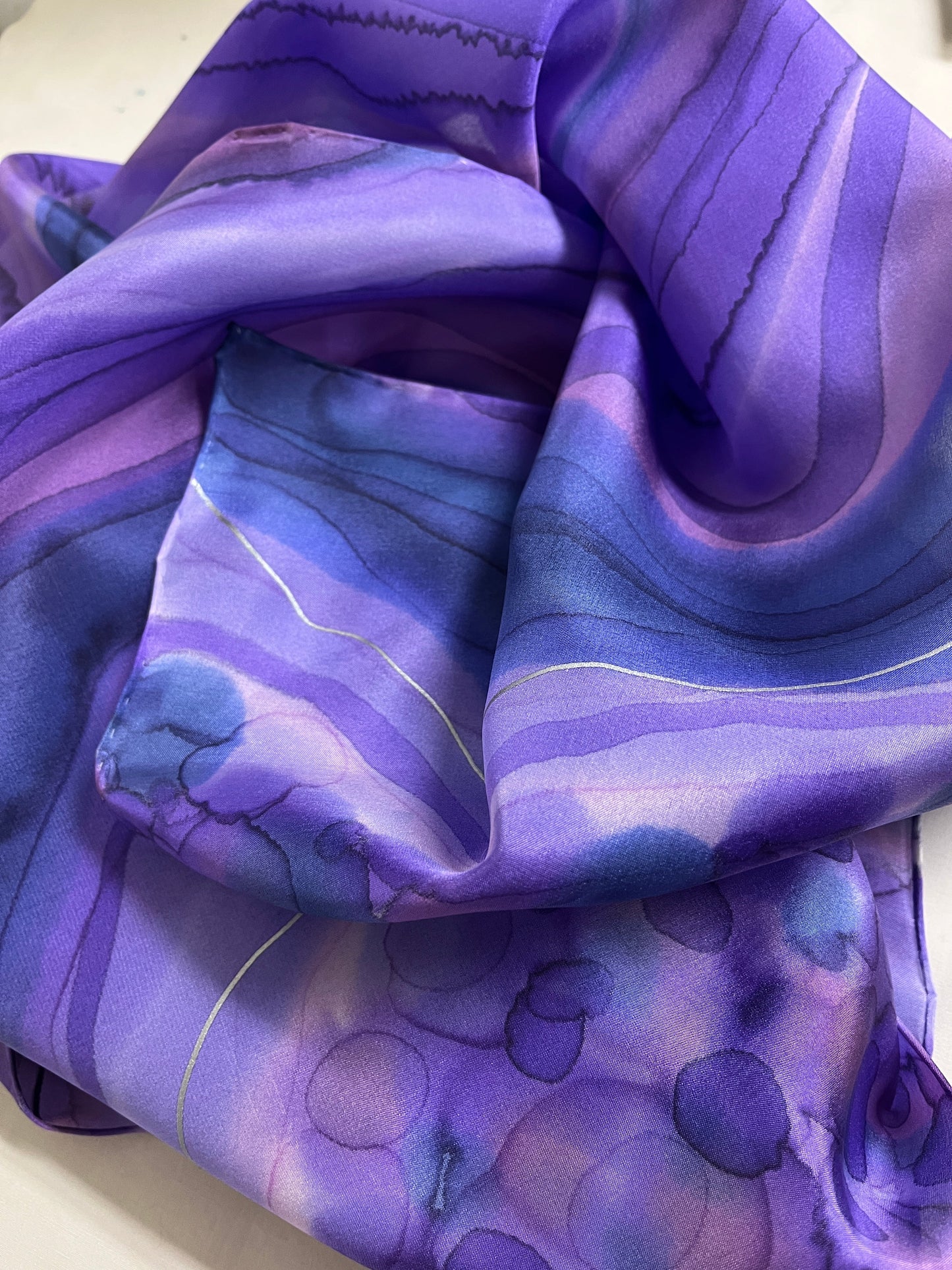 “Amethyst Geode" - Hand-dyed Silk Scarf - $125 Silk Scarf Fox Run Studios