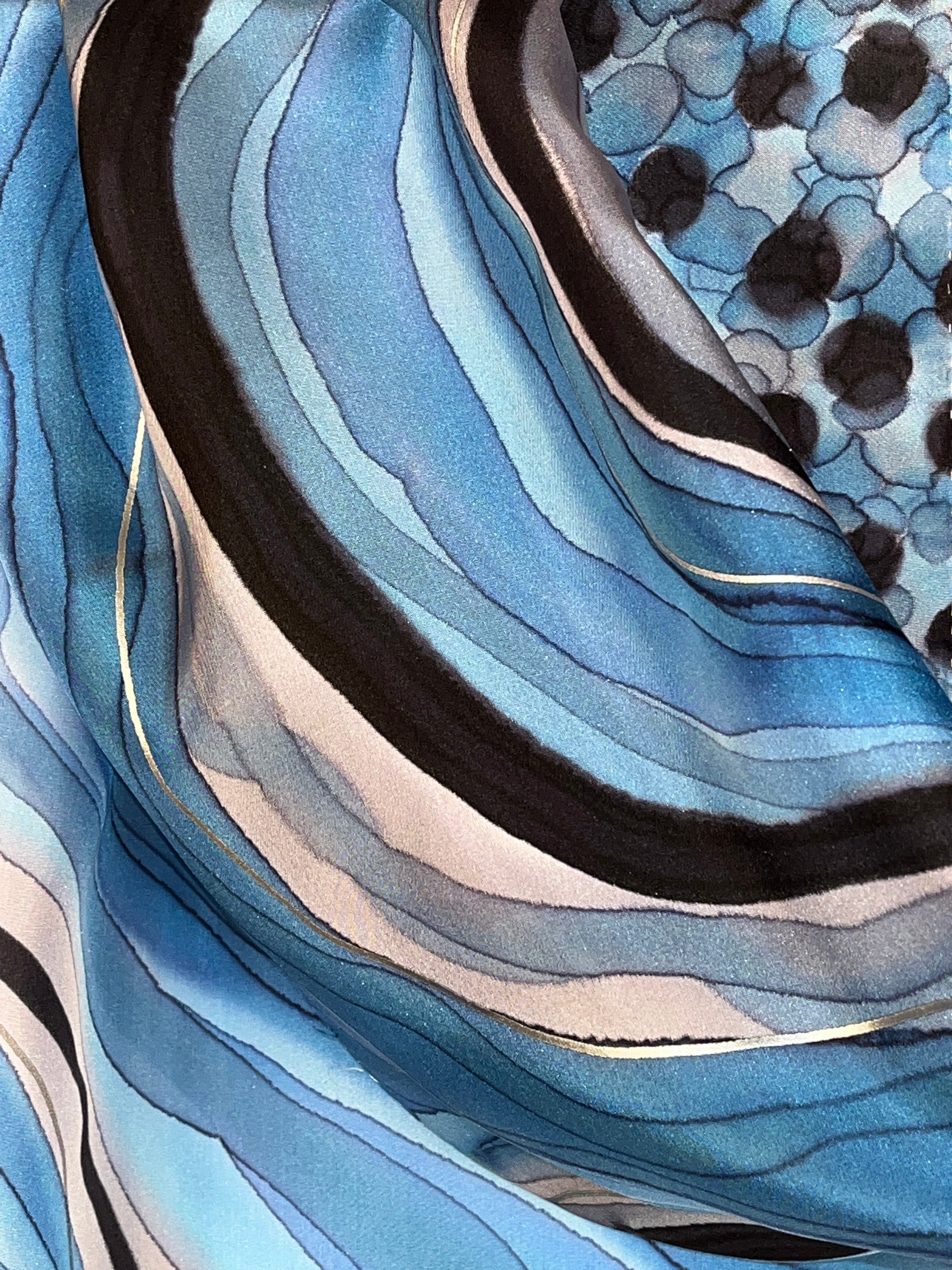 “Sapphire Geode" - Hand-dyed Silk Scarf - $125 Silk Scarf Fox Run Studios