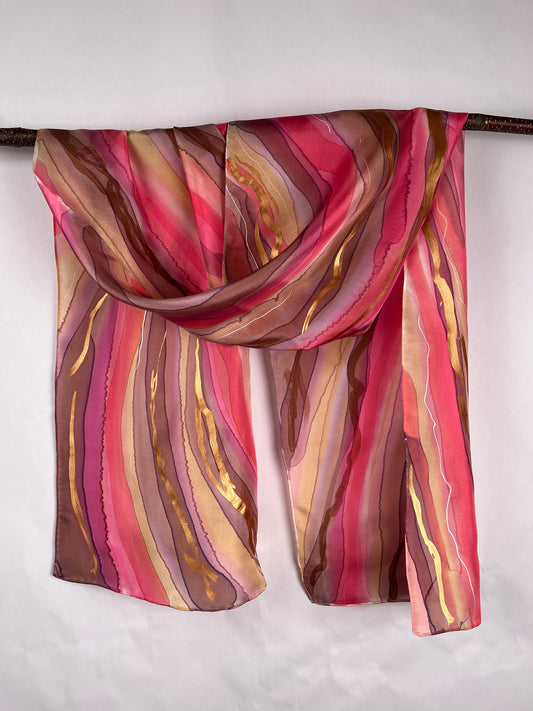 “Rose Quartz" - Hand-dyed Silk Scarf - $125 Silk Scarf Fox Run Studios