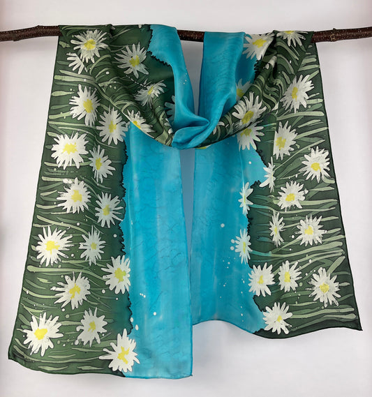 “Field of Daisies” - Hand-dyed Silk Scarf - $135 Silk Scarf Fox Run Studios