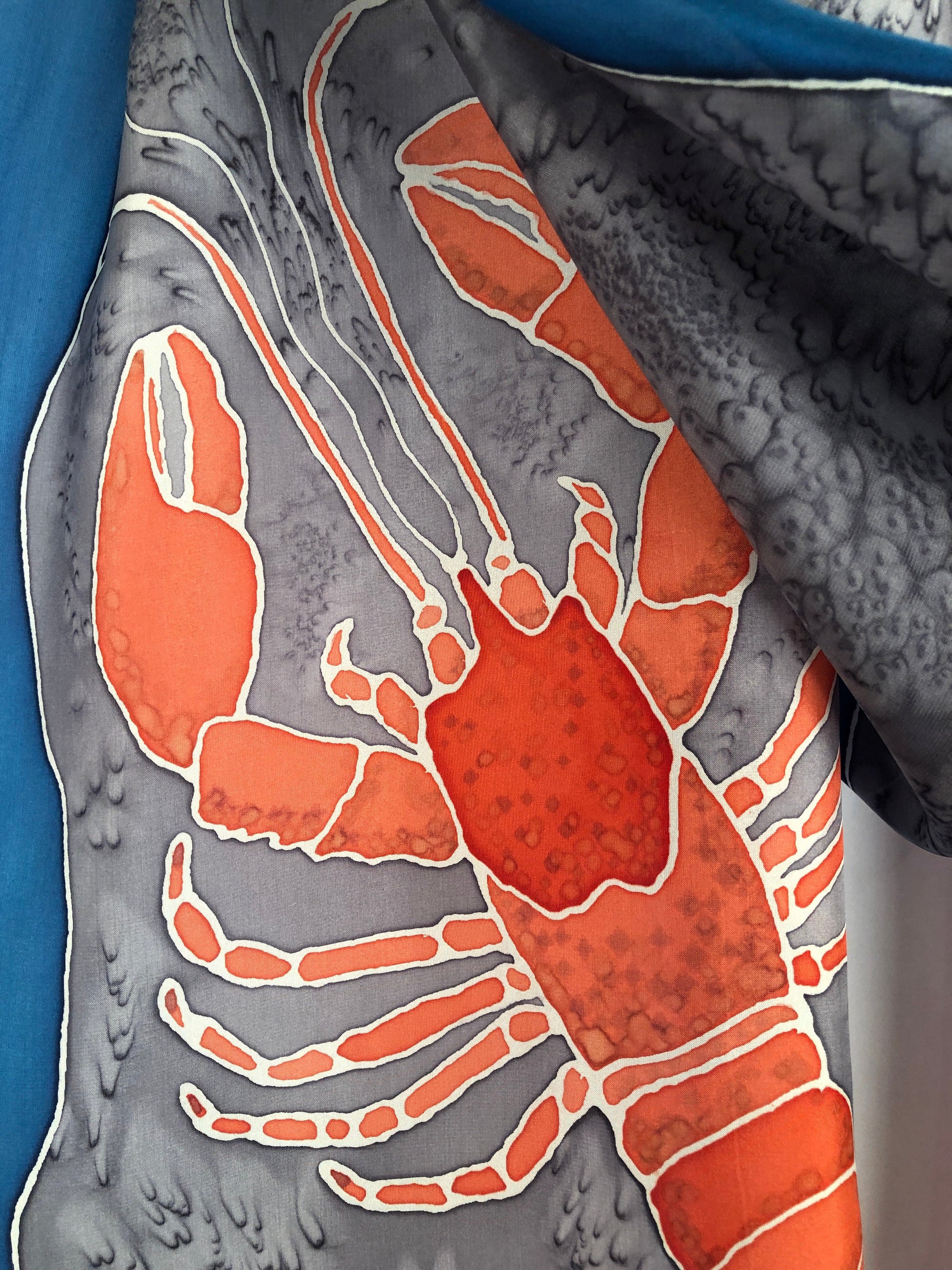 "Love Maine Lobster v1" - Hand-dyed Silk Scarf - $130 Silk Scarf Fox Run Studios