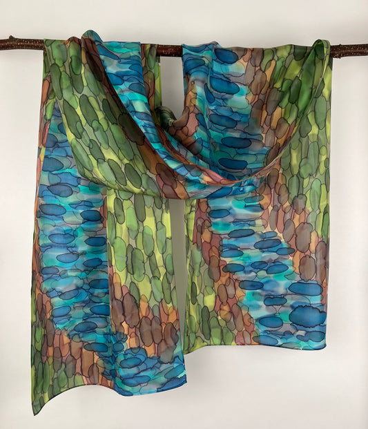 “A River Runs Through It” - Hand-dyed Silk Scarf - $130 Silk Scarf Fox Run Studios