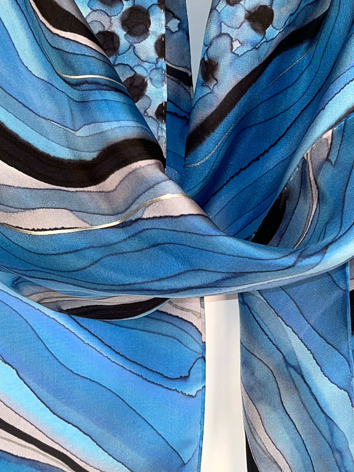 “Sapphire Geode" - Hand-dyed Silk Scarf - $125 Silk Scarf Fox Run Studios