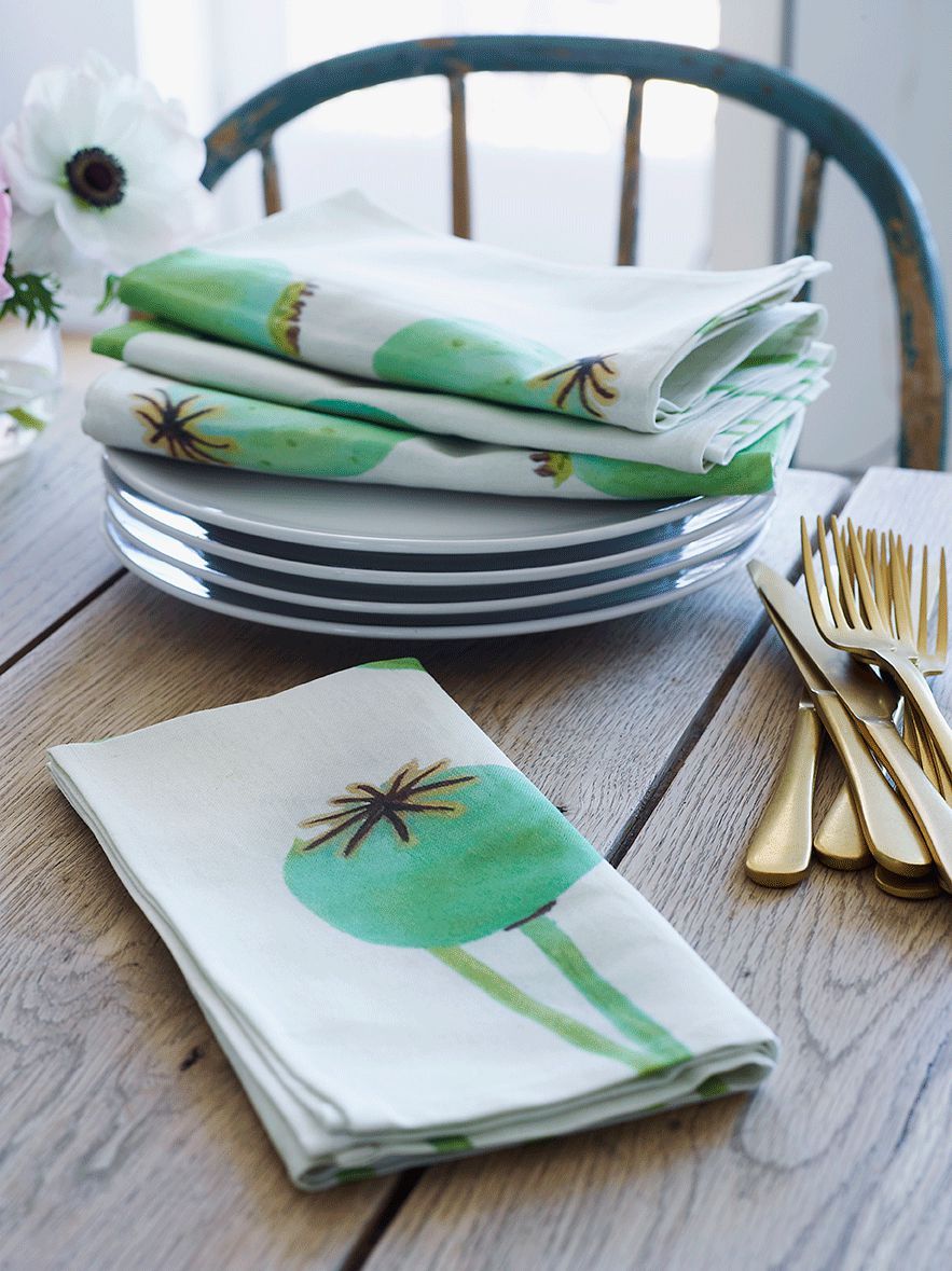 Napkin Set: Poppy Pods on Ecru Cloth Napkins India & Purry by Jessica Hollander