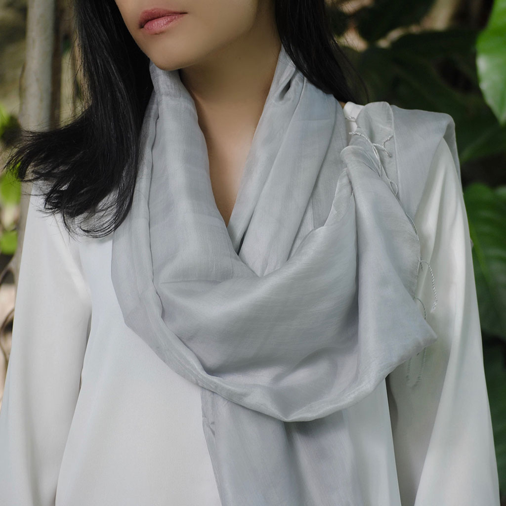 Silver Moon Khmer Silk Scarf Scarves SLATE + SALT