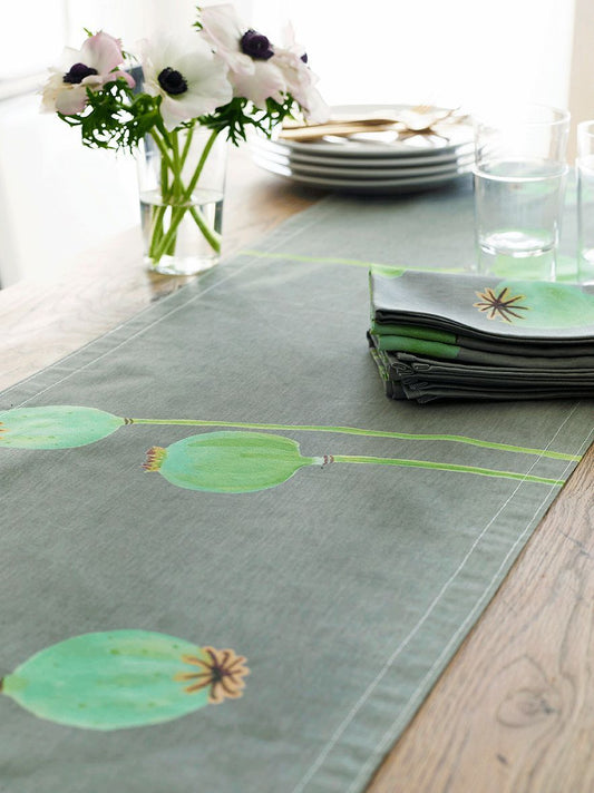 Table Runner: Poppy Pods on Grey Table Runner India & Purry by Jessica Hollander