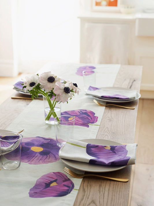 Table Runner: Purple Poppies on Snow Table Runner India & Purry by Jessica Hollander