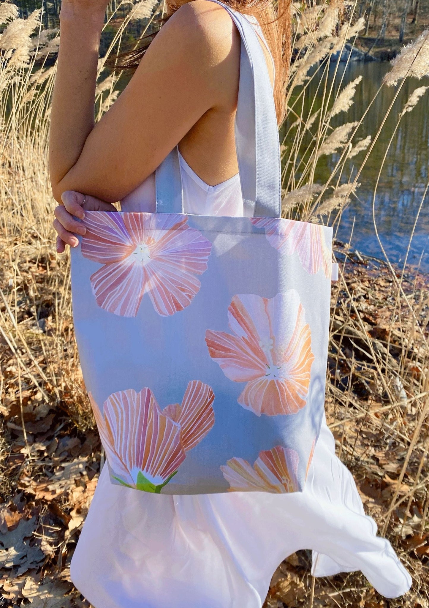 Tote Bag: Hibiscus on Grey Tote India & Purry by Jessica Hollander