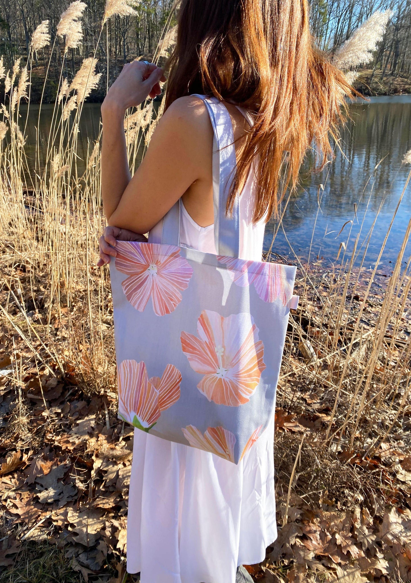 Tote Bag: Hibiscus on Grey Tote India & Purry by Jessica Hollander