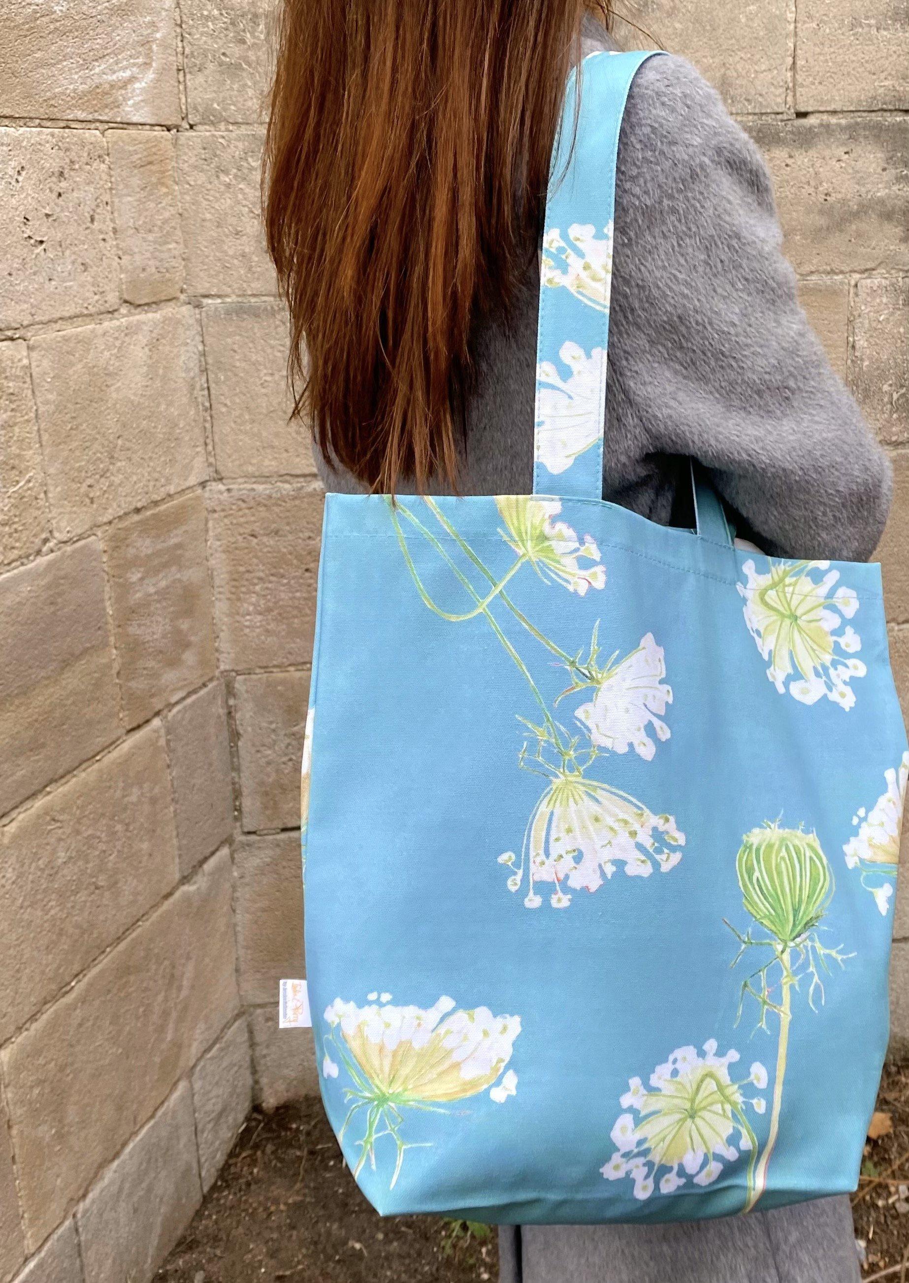 Tote Bag: Queen Anne's Lace on Teal Tote India & Purry by Jessica Hollander