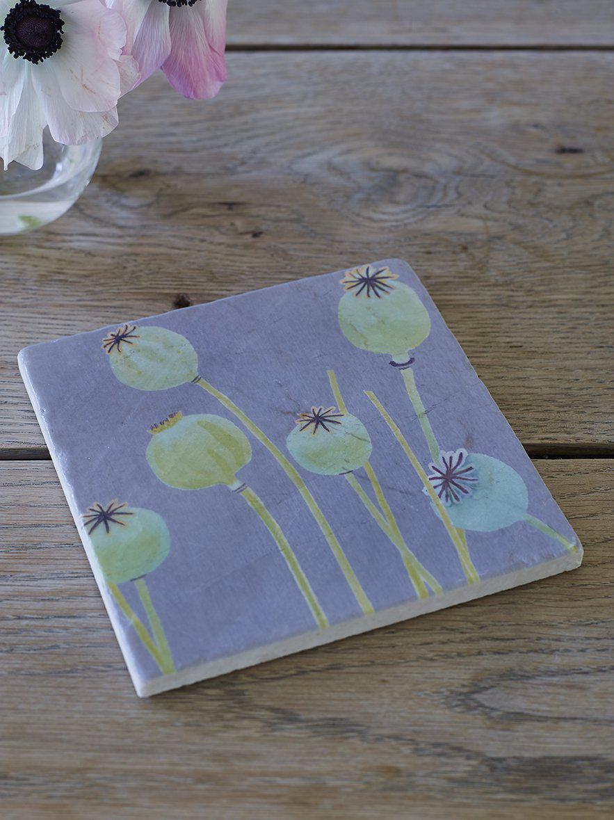 Trivet: Poppy Pods on Grey Trivet Gift Set India & Purry by Jessica Hollander