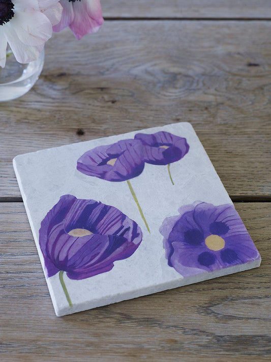 Trivet: Purple Poppies on Snow Trivet Gift Set India & Purry by Jessica Hollander