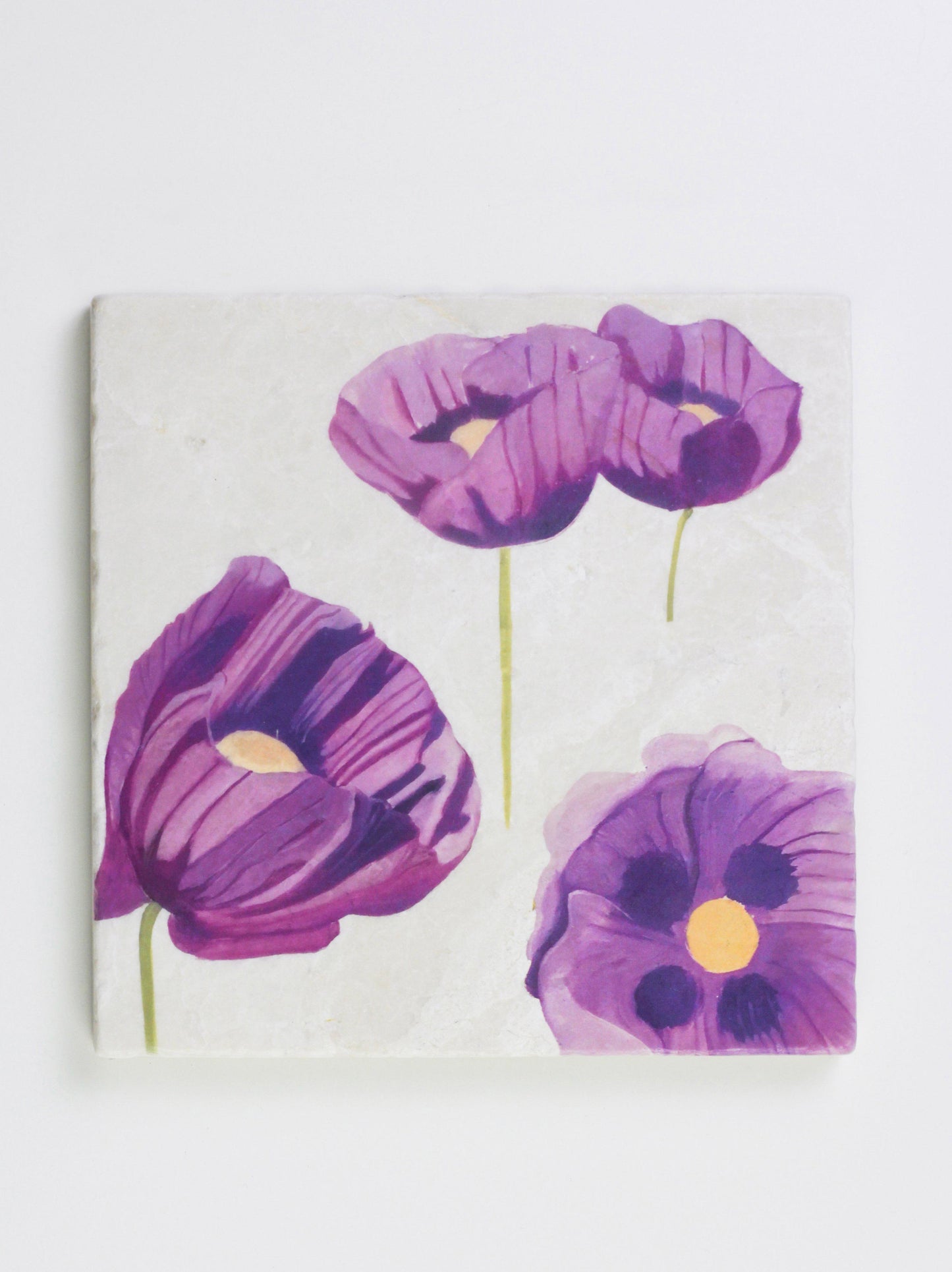 Trivet: Purple Poppies on Snow Trivet Gift Set India & Purry by Jessica Hollander