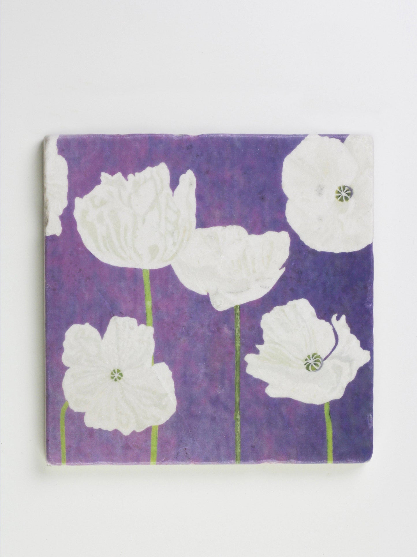 Trivet: White Poppies on Violet Trivet Gift Set India & Purry by Jessica Hollander